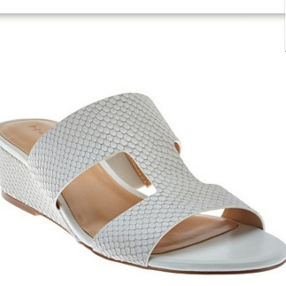 Leather Snake Embrossed Slides Dandals Light Gray H By Halston